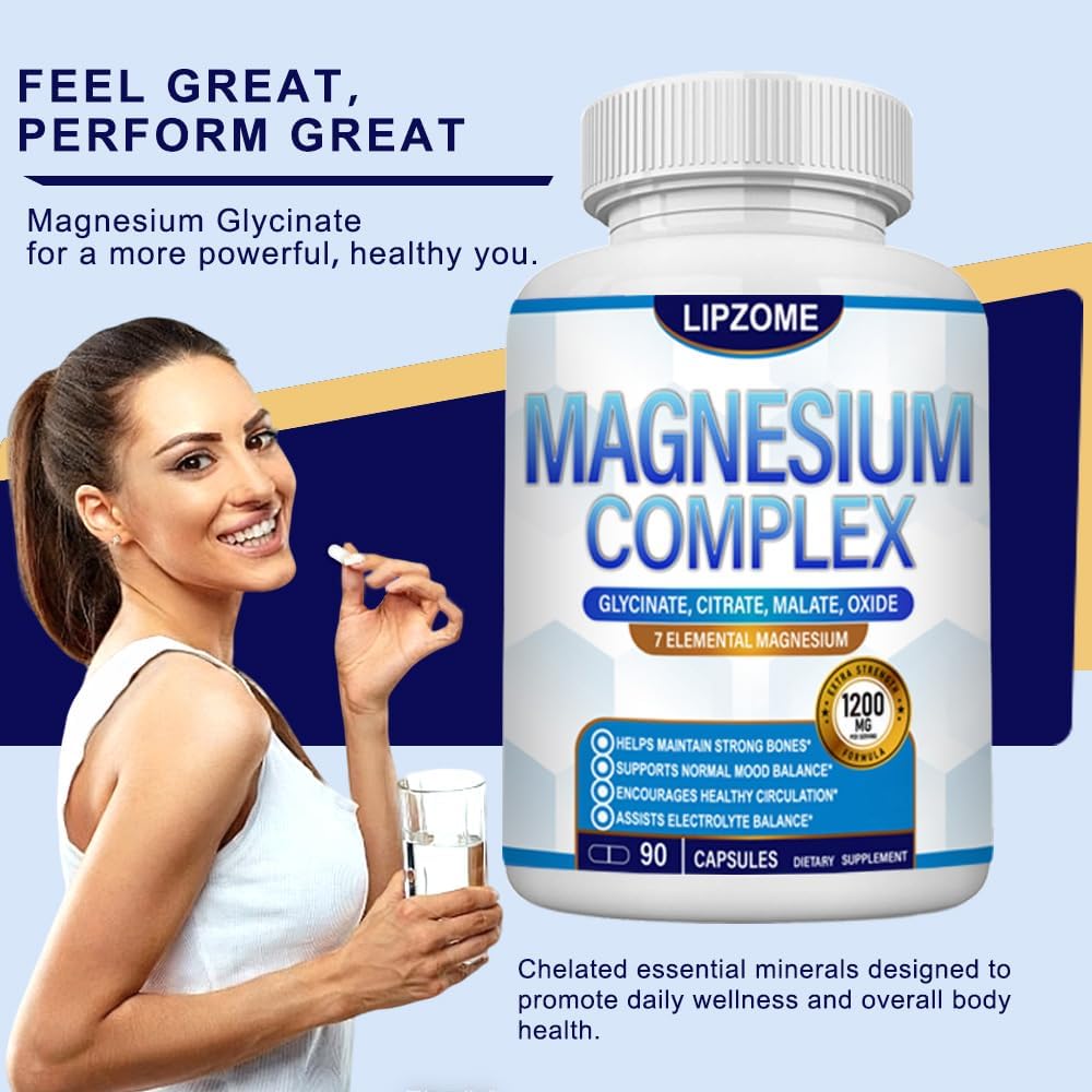 Unlock Your Potential with Our 1200mg Magnesium Complex Supplement – Advanced 7-in-1 Blend for Optimal Muscle, Nerve Support, and Energy Boost – Non-GMO, 90 Capsules for Lasting Wellness