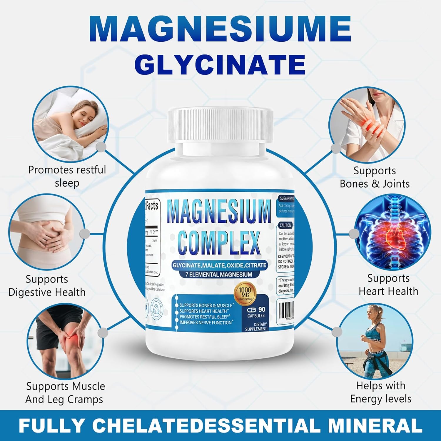 Unlock Your Health Potential with Our Magnesium Complex Supplement - 1000mg of 8 Essential Elements for Enhanced Energy, Muscle Recovery, and Immune Support - 90 Vegan Non-GMO Capsules
