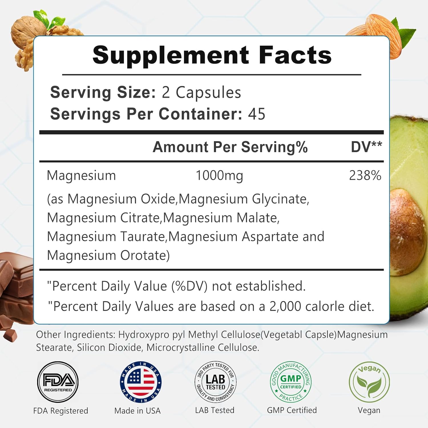 Unlock Your Health Potential with Our Magnesium Complex Supplement - 1000mg of 8 Essential Elements for Enhanced Energy, Muscle Recovery, and Immune Support - 90 Vegan Non-GMO Capsules