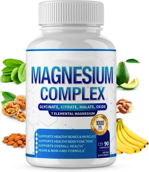 Unlock Your Health Potential with Our Magnesium Complex Supplement - 1000mg of 8 Essential Elements for Enhanced Energy, Muscle Recovery, and Immune Support - 90 Vegan Non-GMO Capsules