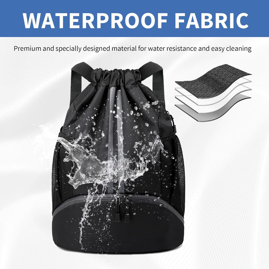 Drawstring Backpack Gym Bag with Shoes Compartment for Soccer, Basketball, Swim, Water-Resistant String Backpack Beach Cinch for Women Men