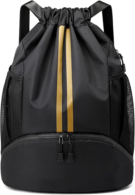 Gym Backpack with Drawstring and Shoes Compartment for Exercise, Sports Training, Outdoor Activity, Beach, Water-Resistant String Backpack Beach Bag for Women and Men