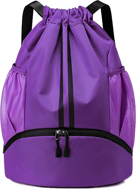 Gym Backpack with Drawstring and Shoes Compartment for Exercise, Sports Training, Outdoor Activity, Beach, Water-Resistant String Backpack Beach Bag for Women and Men