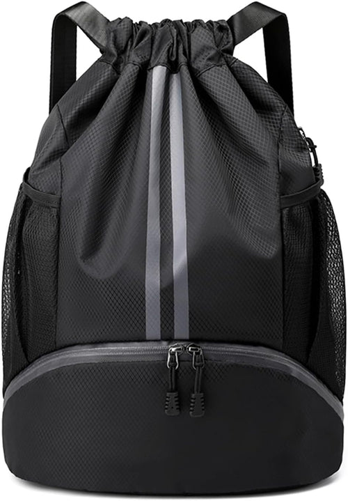 Drawstring Backpack Gym Bag with Shoes Compartment for Soccer, Basketball, Swim, Water-Resistant String Backpack Beach Cinch for Women Men