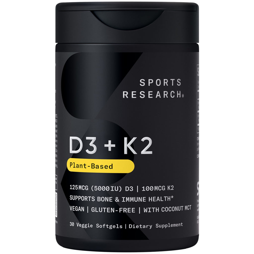 Elevate Your Health with Vegan Vitamin D3 & K2 - 5000 IU D3 + K2 MK7 + Coconut Oil Softgels - 30 Count